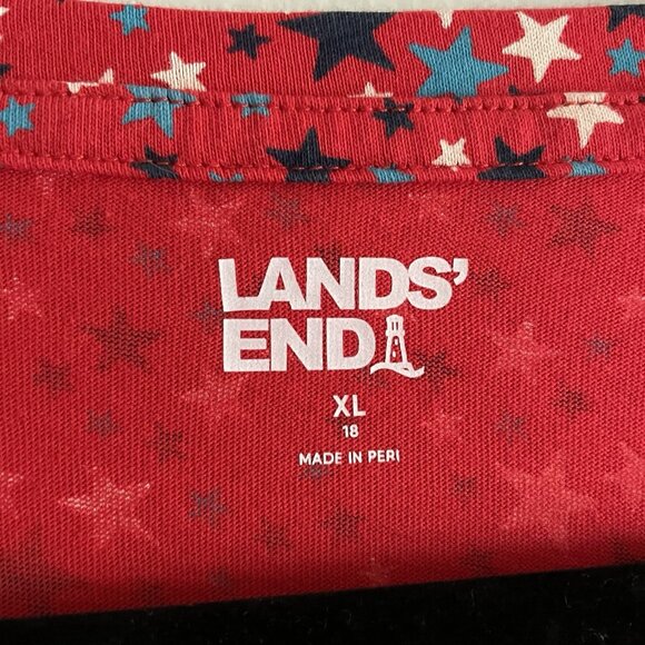 Lands' End Women SZ XL Red Allover Star V-Neck Short Sleeve Pullover Tee - Picture 5 of 8
